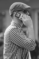 man to call telephone in black and white background