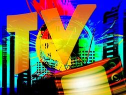 image of watches, media devices on the background of the metropolis