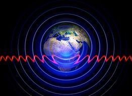 blue waves and red zipper on a globe