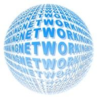 The words "networking" on the ball