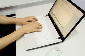 girl works at a laptop