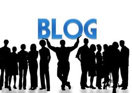 Bloggers under the blue BLOG sign