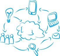 blue funny drawing of social media items