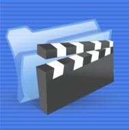 Black and white movie sign on a blue background with the folder