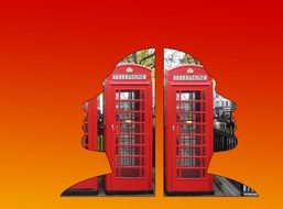 red english telephone boxes in female faces silhouettes