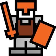 Knight from the computer game with sword and shield