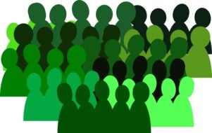 green silhouettes of group of people