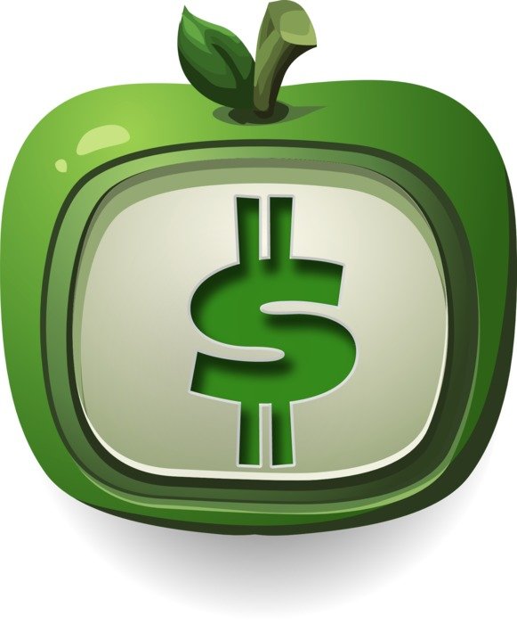Tv screen in the shape of apple with sign of dollar