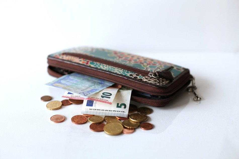 womanâs purse with euro