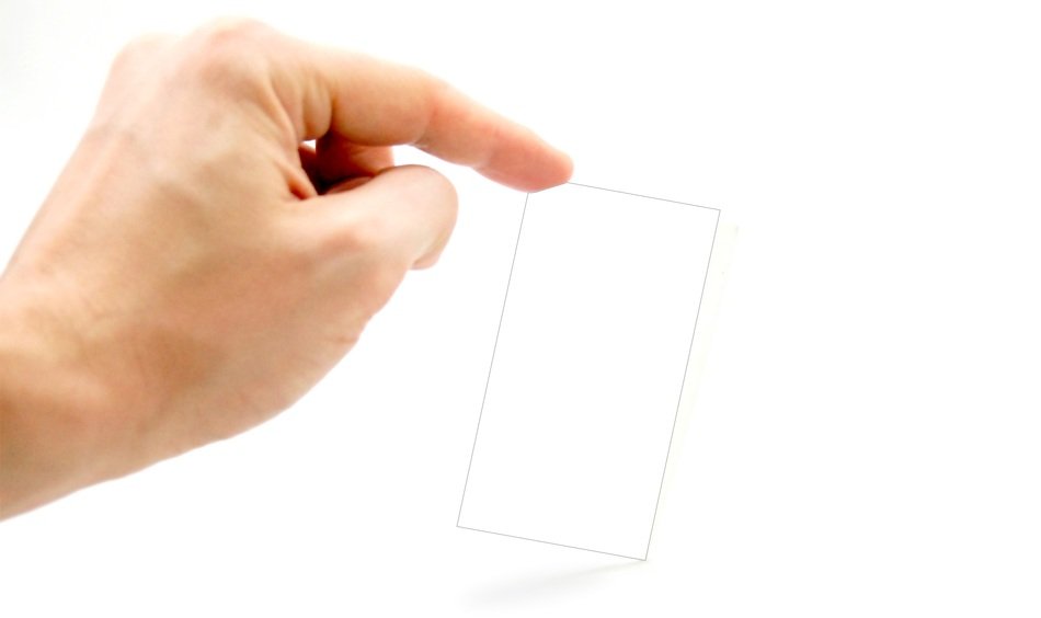 hand on the blank business card