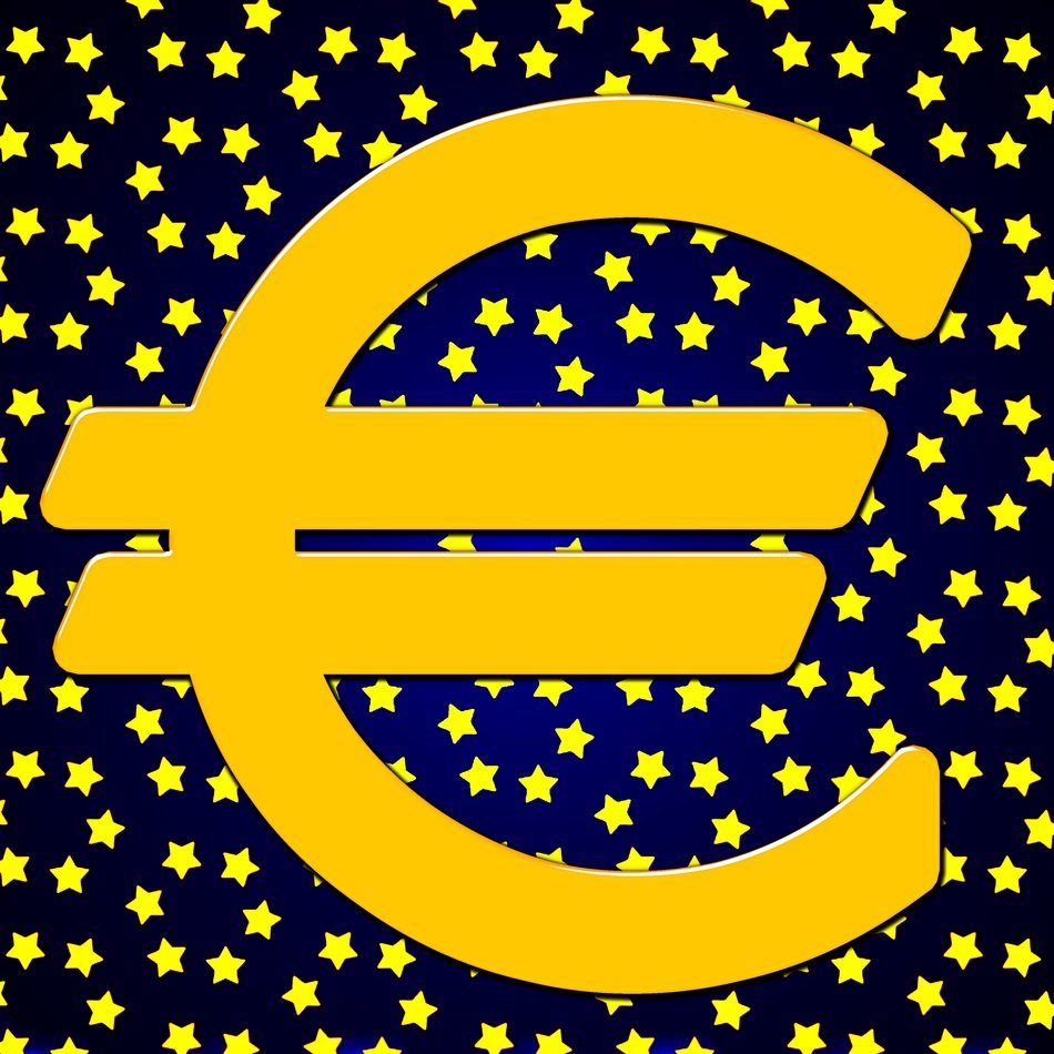 Euro sign on a dark background with stars as background
