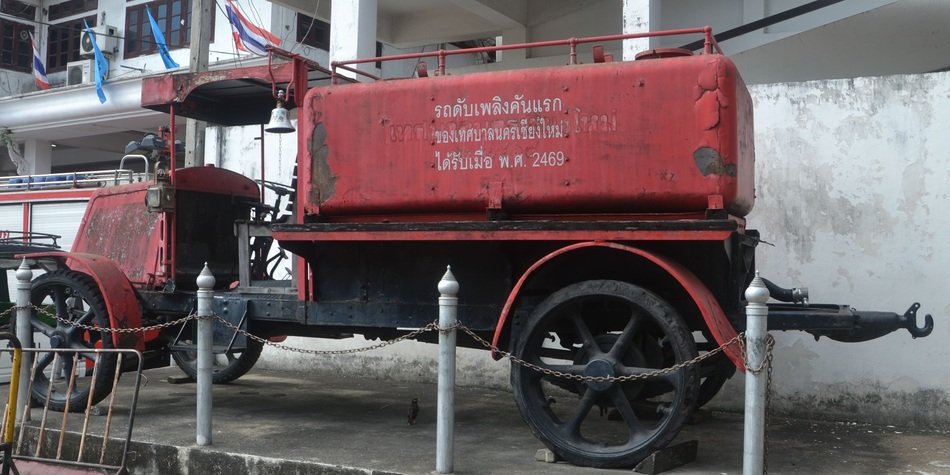 Red cargo lorry in the street