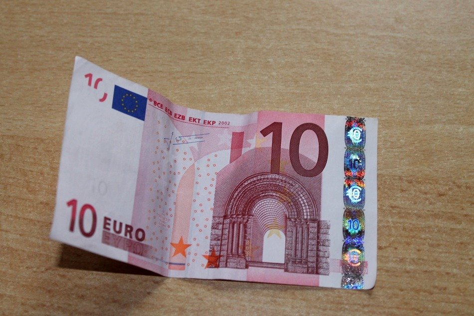 Ten euro banknote close-up on the table