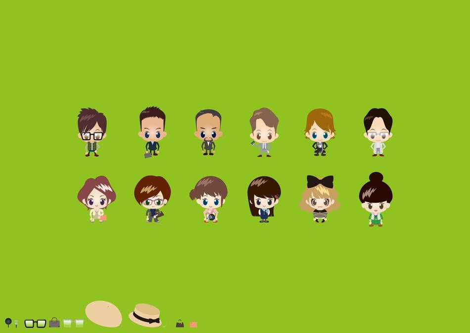 illustration of badges for avatars on green background