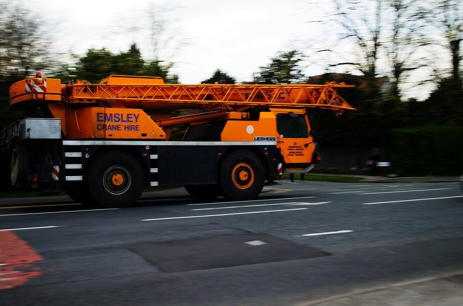 Mobile crane on the street