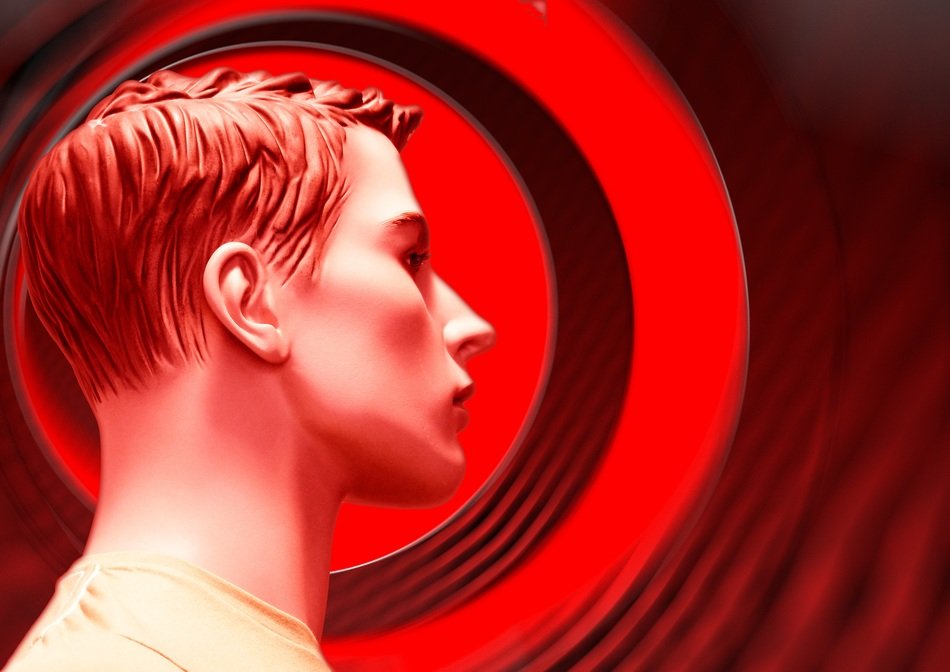 head on a red background