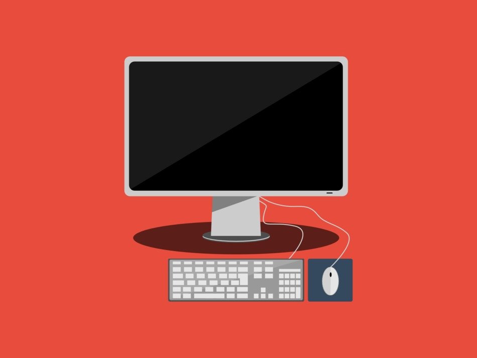 keyboard and mouse near the monitor