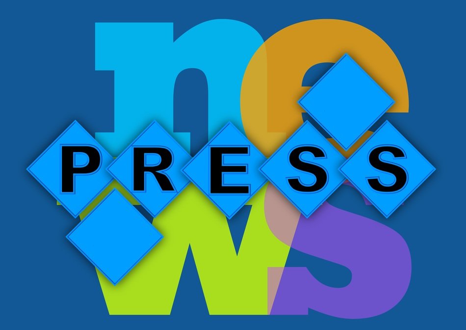 Word 'press' against the background of letters on a blue background