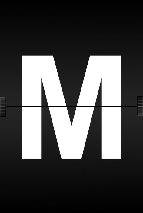 white alphabet letter M on black sheets background