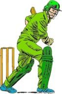 man in green plays cricket clipart