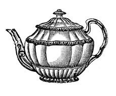 Vintage Tea pot, black and white drawing