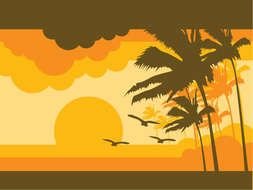 sunset over palm trees as a graphic image