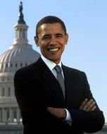 smiling Barack Obama in front of capitol building, collage