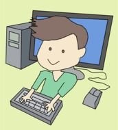 Cartoon child boy back to Computer