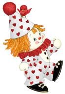 painted little clown with a bird on his head