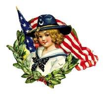 girl on the background of the american flag as a vintage illustration