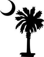black silhouette of the month over a palm tree on a white background