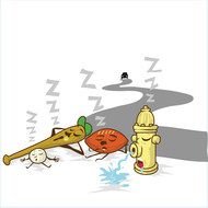 drawn sleeping cartoon sports equipment on the road