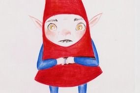 children's drawing Elf in a red cap
