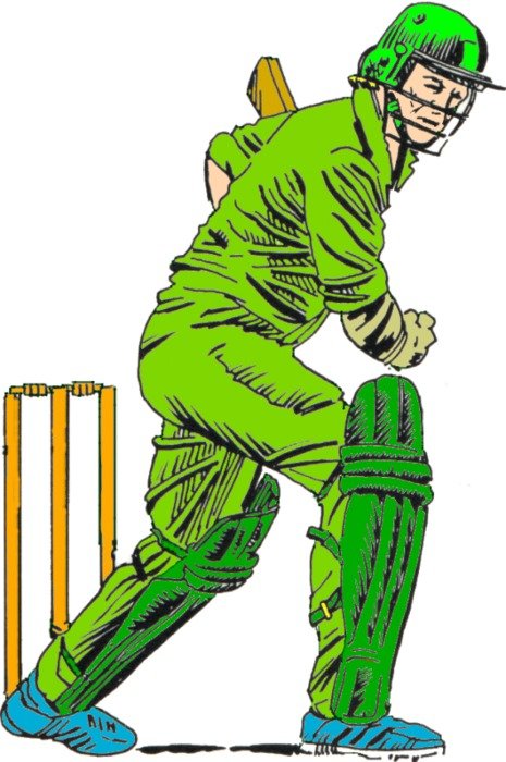 man in green plays cricket clipart