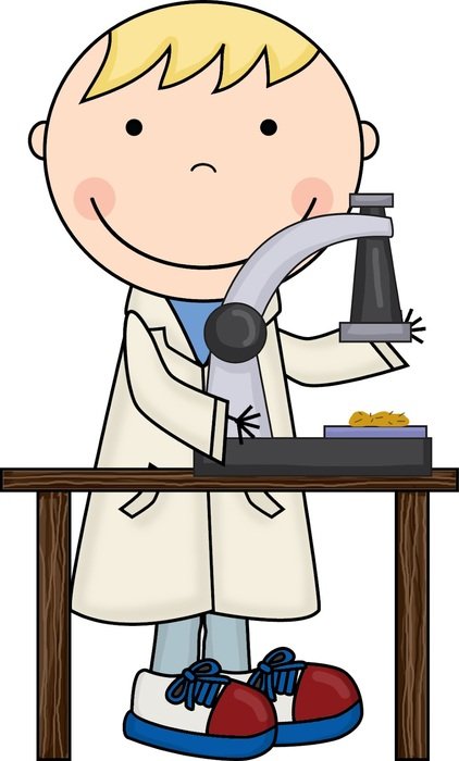 drawing of a little boy at the table with a microscope