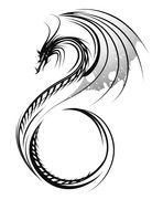Black and white drawing of the dragon tattoo clipart