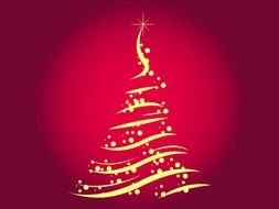 yellow patterned Christmas tree on a red background