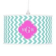 Aqua White Chevron Hot Pink Quatrefoil 3 Monogram Lamps