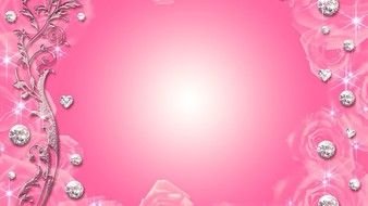 Pink floral background with Heart form Diamonds, drawing