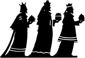 black silhouette of the three wise men with gifts