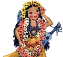 painted hawaiian doll with floral wreaths