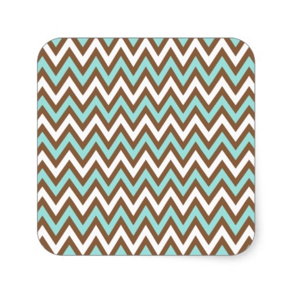Aqua Blue White amp Brown Chevron Zig Zag Print Square Sticker