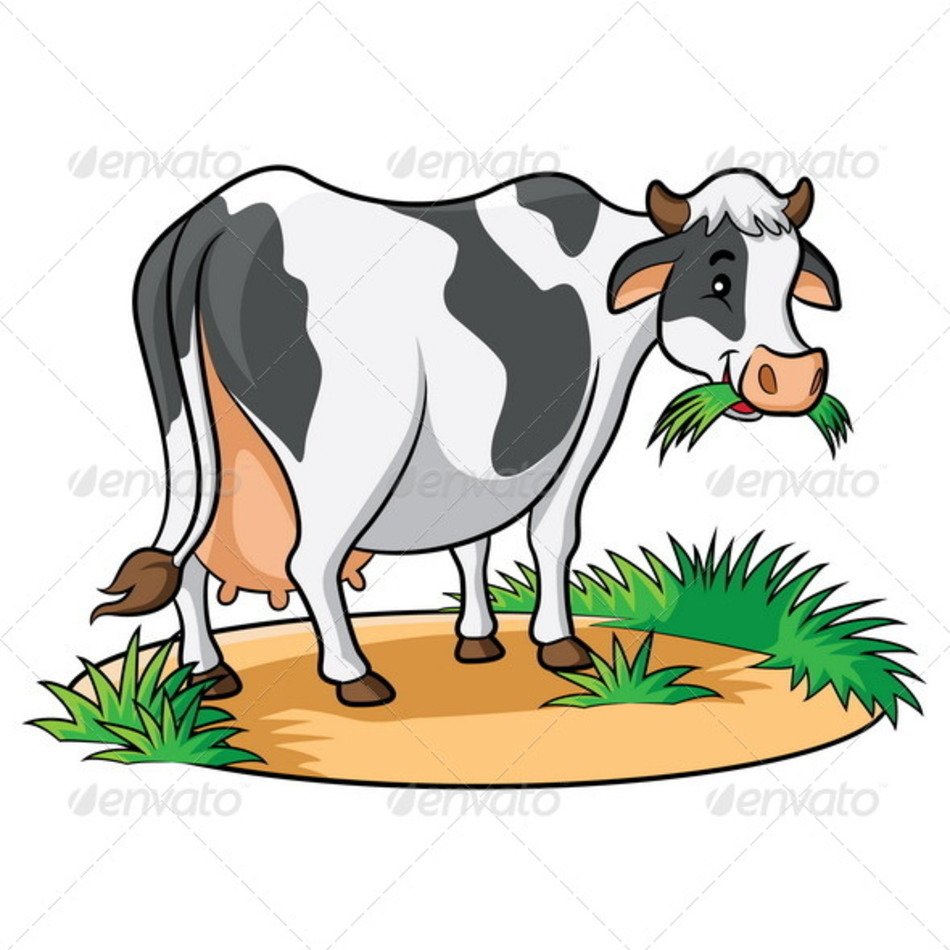 Cartoon Cow Eating Grass N4