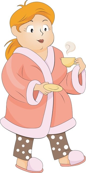 woman in pajamas and with coffee as a picture for clipart