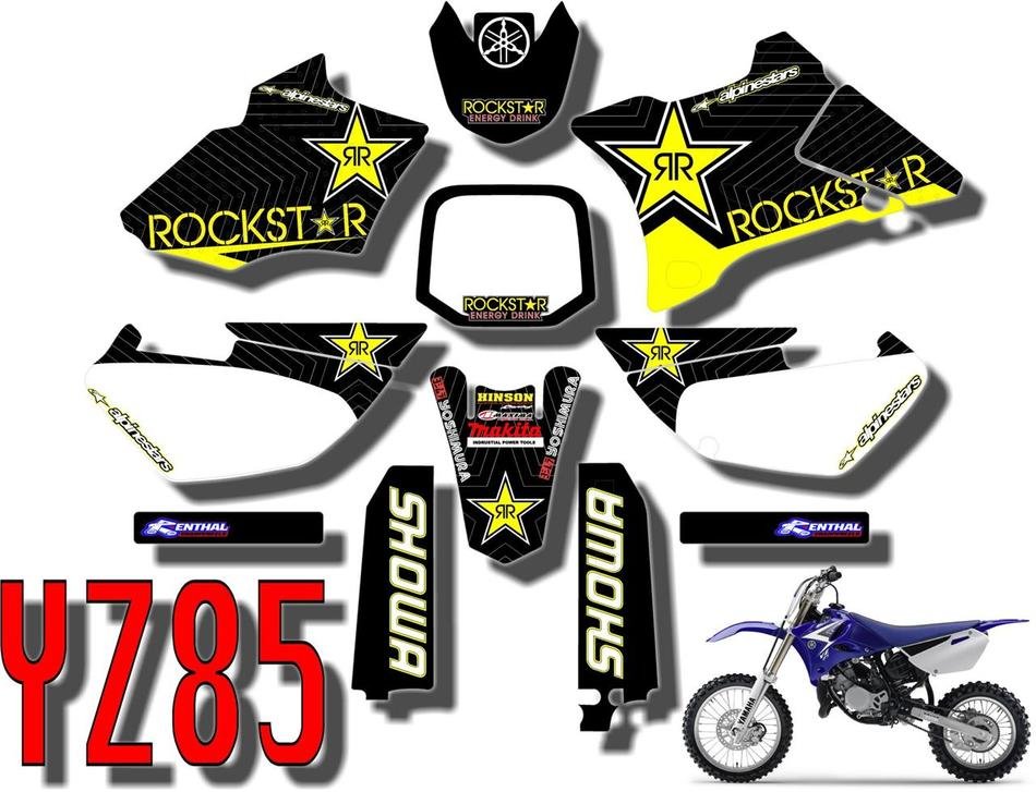 YZ85 RS BIGS BLACK YAMAHA ROCKSTAR GRAPHICS CYLINDER DECALS PISTON