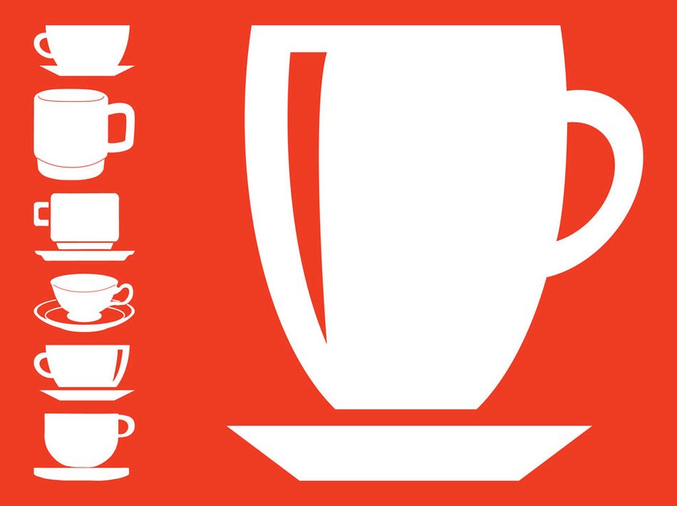 coffee cup silhouettes on the red background