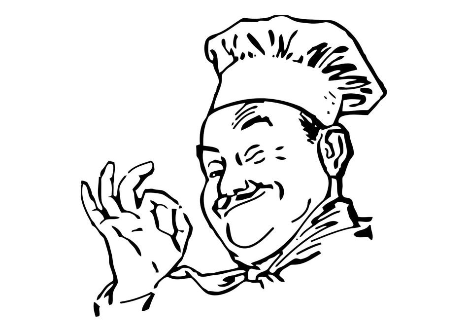 Black and white drawing of the cook clipart