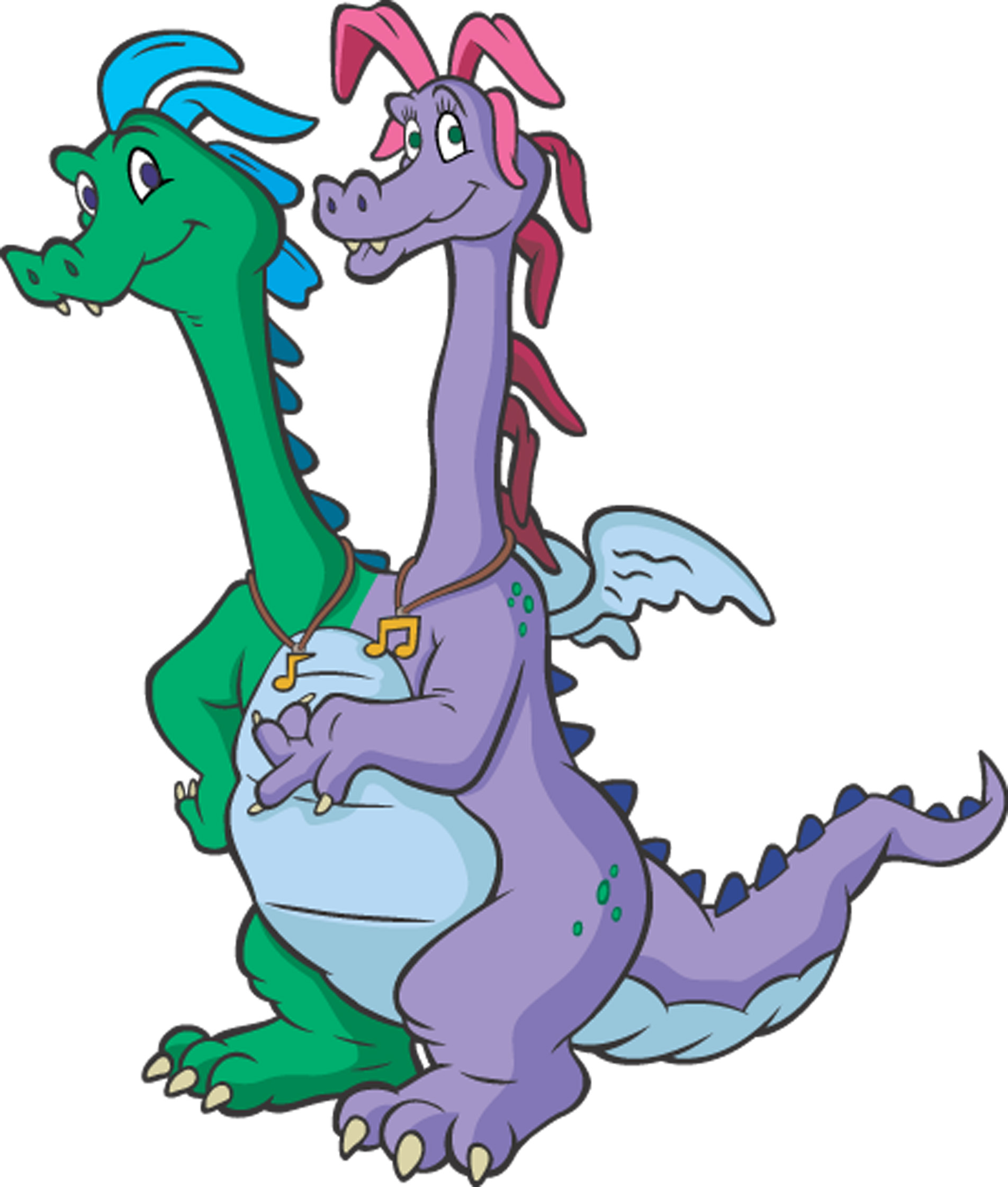 Cartoon two-headed violet-green dragon free image download