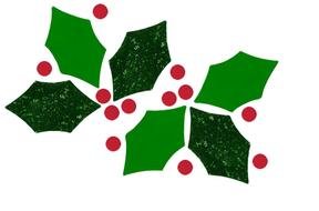 applique green holly with red berries
