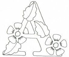 black and white letter A with flowers for coloring